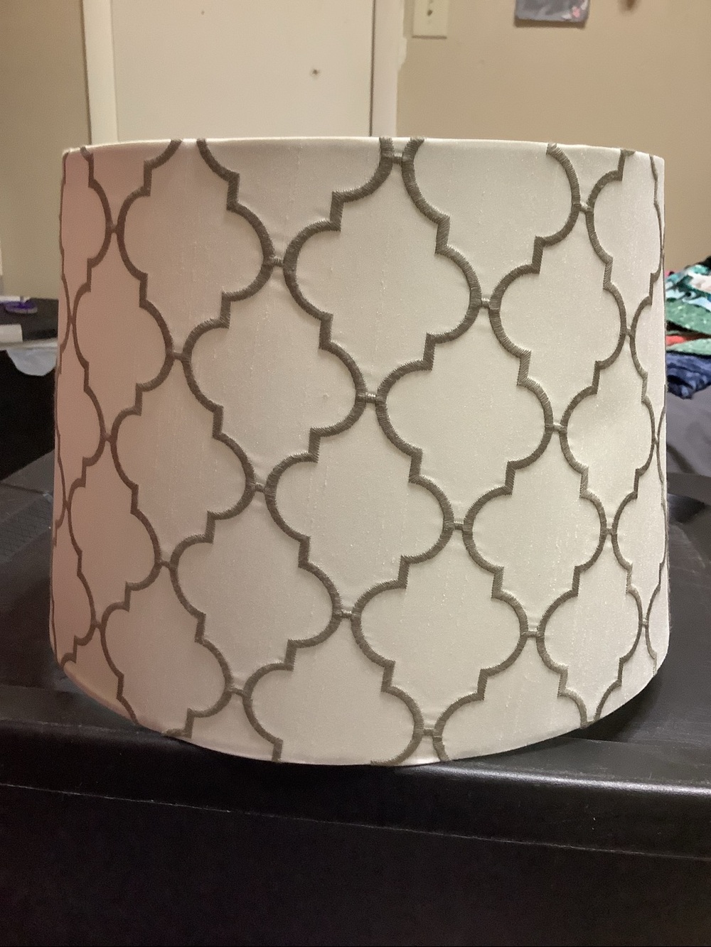 allen + roth 9-in x 13-in White with gray embroidery Fabric Drum Lamp Shade - Picture 4 of 8